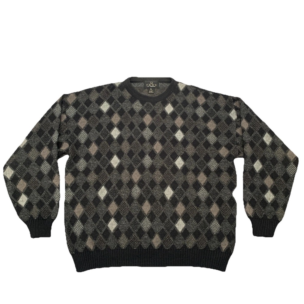 Vtg 80s Enro L Uomo Argyle Sweater Mens‎ XL Gray Wool Blend Grandpa